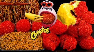 Homemade Cheetos Chicken & Cheetos Cheese Balls & Black Bean Noodles Mukbang 🍗🧀🍜 | REALMOUTH's ASMR