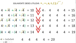 NÚMEROS DEL 10 AL 20 UTILIZANDO CUATRO CUATROS #matematica #retomatemático