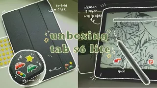 🍙unboxing samsung galaxy tab s6 lite(Oxford gray)& accessories+draw with me(inosuke)🍡🍥