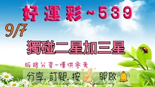 9/7 今彩539 獨碰二星加三星版分享