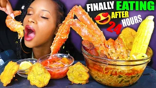 ASMR After NOT EATING in 24 hours! KING CRAB SEAFOOD BOIL RAMEN NOODLES MUKBANG | QUEEN BEAST