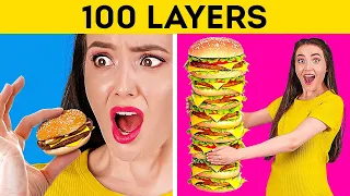 100 LAYERS OF FOOD CHALLENGE! || Extreme Layers Challenge by 123 Go! GENIUS