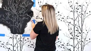 How To Stencil A Nature Inspired Accent Wall That Looks Like Wallpaper!