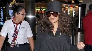 Salma Hayek Keeps A Low Profile In All Black Ensemble At LAX