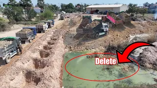 Transaction Pour Soil Delete​ Lake​, By Bulldozer KOMATSU D31PX, Dump Truck Unloading