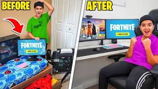 Destroying My Little Brothers FORTNITE GAMING SETUP, Then Surprising Him With NEW ONE!