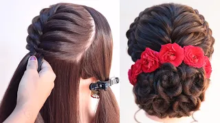 antique juda hairstyle for bridal with real red rose