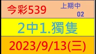 今彩539 『2中1.獨隻』上期中02【2023年9月13日(三)】肉包先生