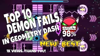 TOP 10 DEMONS FAILS IN GEOMETRY DASH! | Especial 1.000 Reproducciones