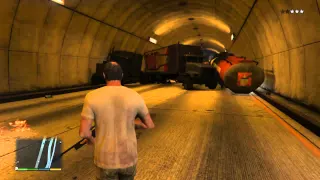 5 Minutes Grand Theft Auto V highway Semi Gasoline Truck Tunnel pileup/explosion/destruction.