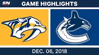 NHL Highlights | Predators vs. Canucks - Dec 6, 2018