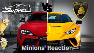 Minions React to Supra vs. Lamborghini: Hilarious Showdown!" #minionsfunny #funnyreaction 🚗