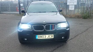 bmw x3 e83 2007 m  sport . led headlight and sidelight bulb upgrade . h7 led bulbs