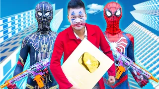 TEAM SPIDER-MAN vs BAD GUY TEAM |  LIVE ACTION STORY Joker Take Back GOLD YOUTUBE PLAY BUTTON Life