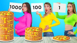 KEINE HÄNDE VS 2 HÄNDE VS 1 HAND || 1000-Schichten-Essenschallenge! || 123 GO! FOOD