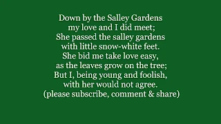 DOWN BY THE SALLEY GARDENS Yeats Lyrics Words text IRISH Oisin Yates Sally sing along music song