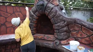 Девочка Лена покажет как покрасить барбекю из цемента  своими руками подробно