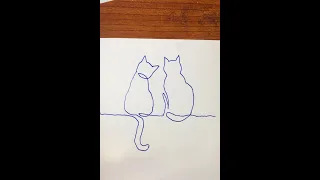 how to draw a cat in one line ✍️✨🐧#shorts #easy #drawing #viral