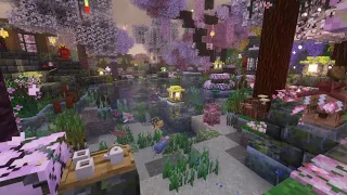 Koi Pond & Cherry Blossom Grotto 🌸 Modded Minecraft 🌸 Relax, Study, Sleep to Asian-Inspired Music