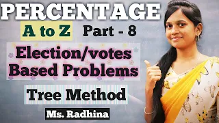 PERCENTAGE (A TO Z) | PART - 8 | ELECTION OR VOTES BASED PROBLEMS| BASIC TO HIGH| Ms. RADHINA