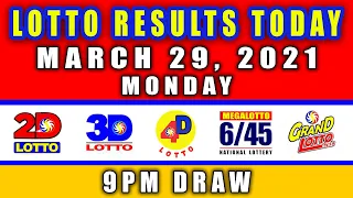 PCSO Lotto Result Today | March 29, 2021 | 9pm Draw