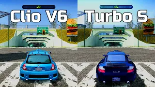 NFS Most Wanted: Renault Clio V6 vs Porsche 911 Turbo S - Drag Race