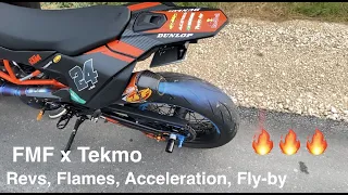 KTM 690 smcr Sound check FMF 4.1 & Tekmo header/ revs / flames