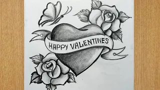 happy valentine's day drawing,how to draw rose flowers with heart,love heart drawing with butterfly,