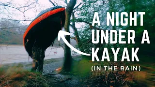 Solo Overnight Camping UNDER A Kayak In Rain (Post STORM Mathis) | No Tent - No Tarp