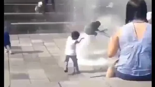 This Kid Got Blasted In The Air By A Water Fountain!