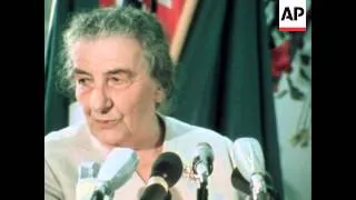 ISRAELI PRIME MINISTER GOLDA MEIR SPEAKING AT MEETING OF WOMEN JOURNALISTS AND WRITERS