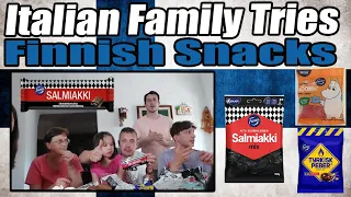 Italian Family Tries FINNISH SWEETS ( Salmiakki, Moomin, Karl Fazer )