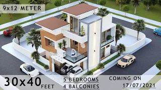 30*40 feet house design 3d | 5bhk luxury house | Modren Front Elevation | 9x12 meters | HouseDoctorZ