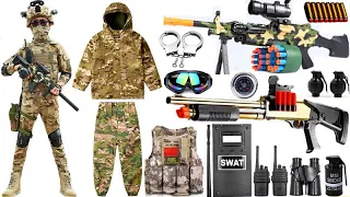 Special police weapon toy set unboxing,M249 machine gun, XM1014 shotgun,Glock toy pistol, bomb,