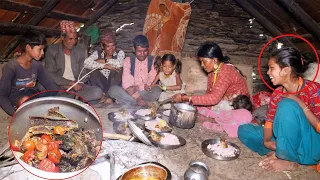 dharme brother family cooking buff curry and eating lunch || Rural Nepal ||