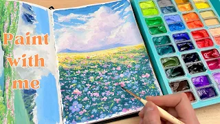 Flower Field | Paint With Me | Twin Cup Himi Gouache Set