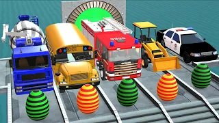 Choose The Right Mystery Egg With JCB Tractor Car School Bus FireTruck vs Portal Trap and Deep Water