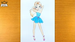 How to Draw Easy Girl with Beautiful Dress | Pencil Sketch for beginner | Easy Girl Drawing Tutorial