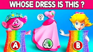 Guess The Dress Challenge ? I Bet You Won't Pass This Test | Trolls Band Together, Elemental, Mario