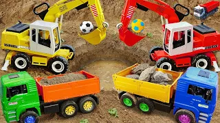 Rescue construction vehicles and build bridge with crane truck excavator - Fun Toys For Kids