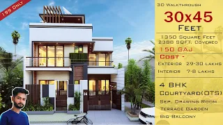 3D House Design | 30x45 House Plan | 4 BHK | 1350 Square Feet | 30*45 House Design | HouseDoctorZ