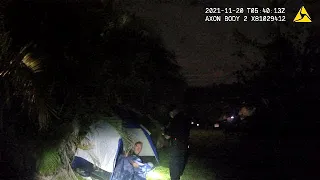 Security Trespasses Homeless Guy From Property Sleeping in a Tent