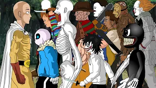 Saitama fight all vs scp 096, Sans, Cartoon Cat, Huggy Wuggy, Jason, Michael, Freddy, IT,Chucky,Jeff