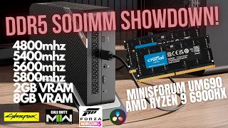 DDR5 SODIMM Memory Scaling 4800Mhz 5600Mhz Comparison Minisforum UM690 AMD 6900HX Benchmarks Gaming