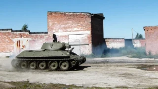 WW2 T-34-76 Tank. The first test after a long restoration.