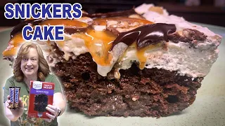SNICKERS CAKE, An Easy Devils Food Box Cake Mix Recipe