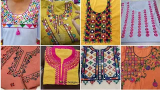 Trending mirror work hand embroidery neck design for girls Kurtis/sheesha work for neck  |