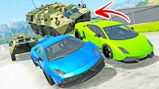 Hunted By APC TANKS In Lamborghini's! BeamNG Manhunt DESTRUCTION! - BeamNG Multiplayer