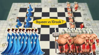 Battle Chess game of King: 9 queen vs 10 rook, who will win #10 | game co vua hinh nguoi