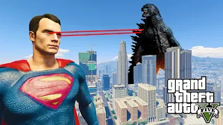 SUPERMAN DESTROYS GODZILLA in GTA V! | gta 5 mods